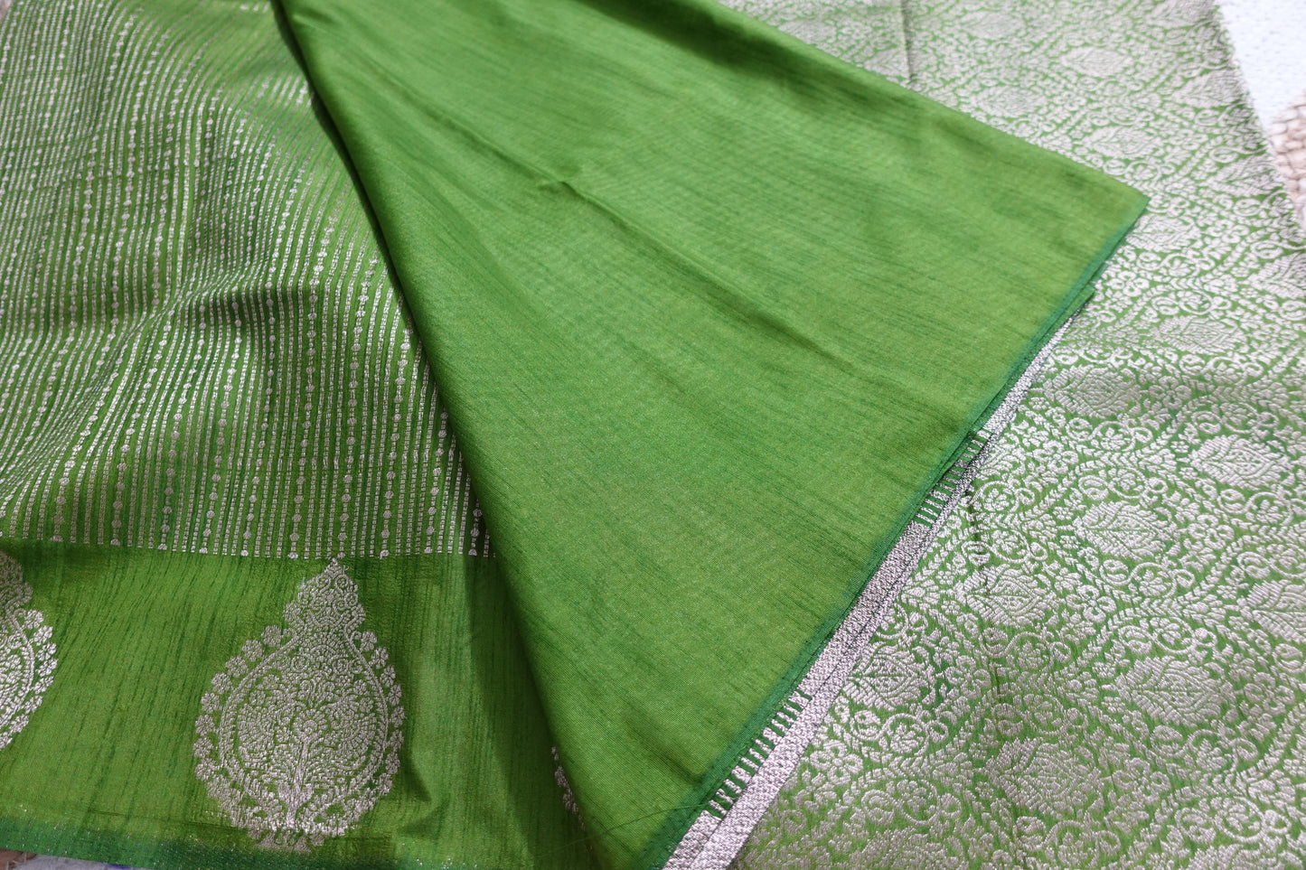 Semi-Silk Parrot Green Saree