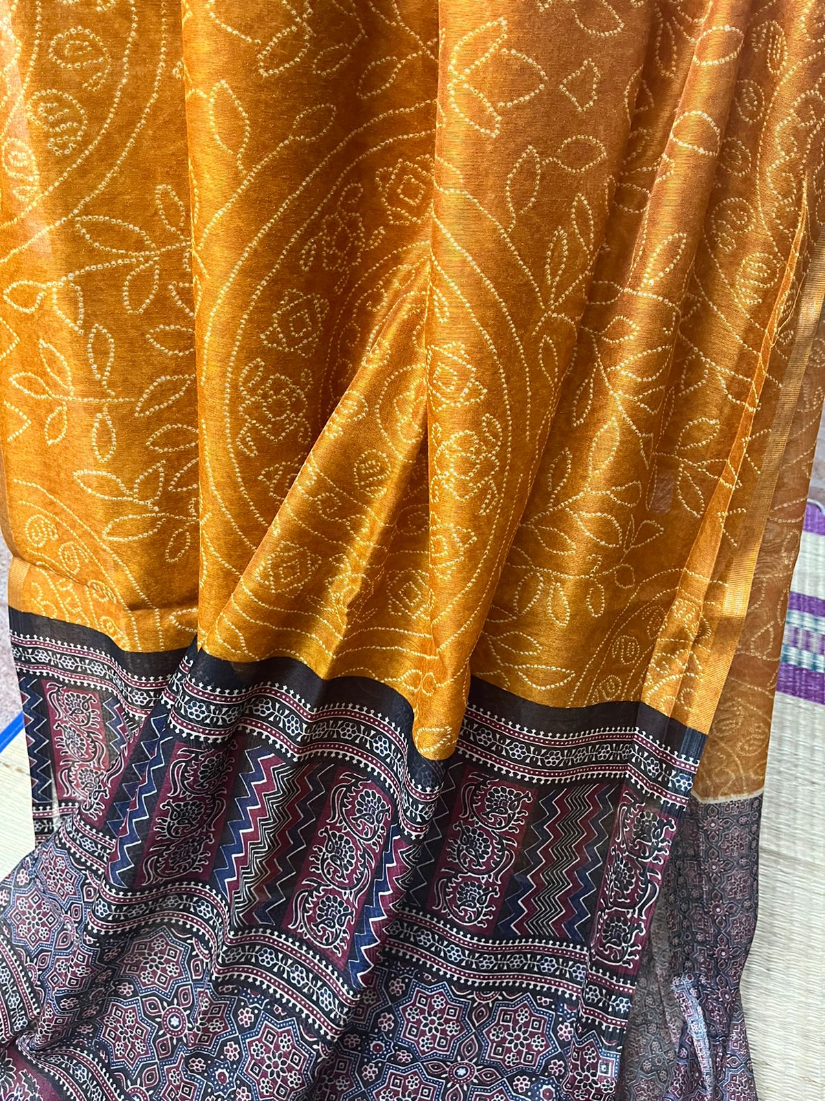 Orange Semi Linen Ajrak