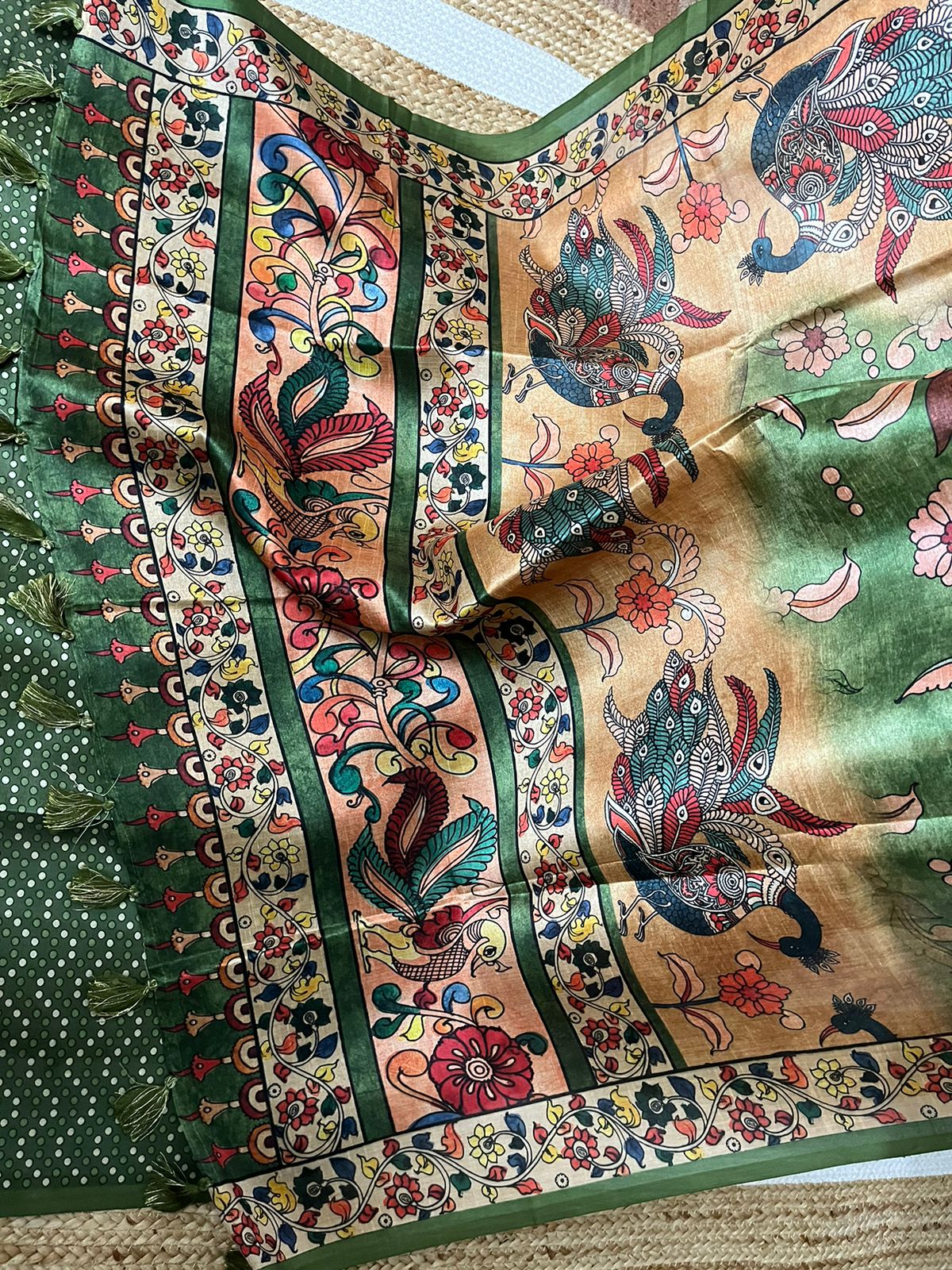 Tussar Green and Orange