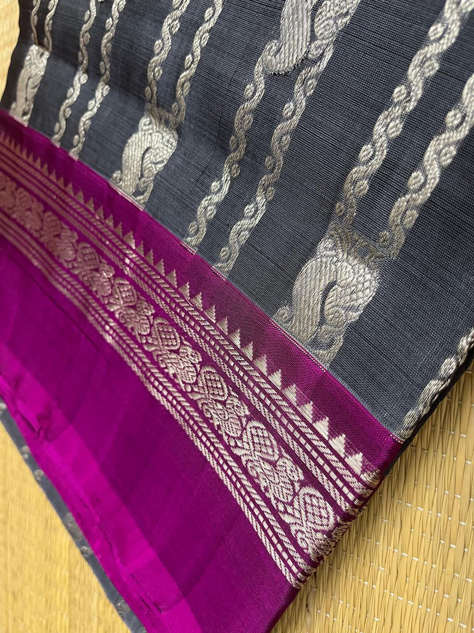 Grey with dark pink Venkatagiri saree (VKG00034)