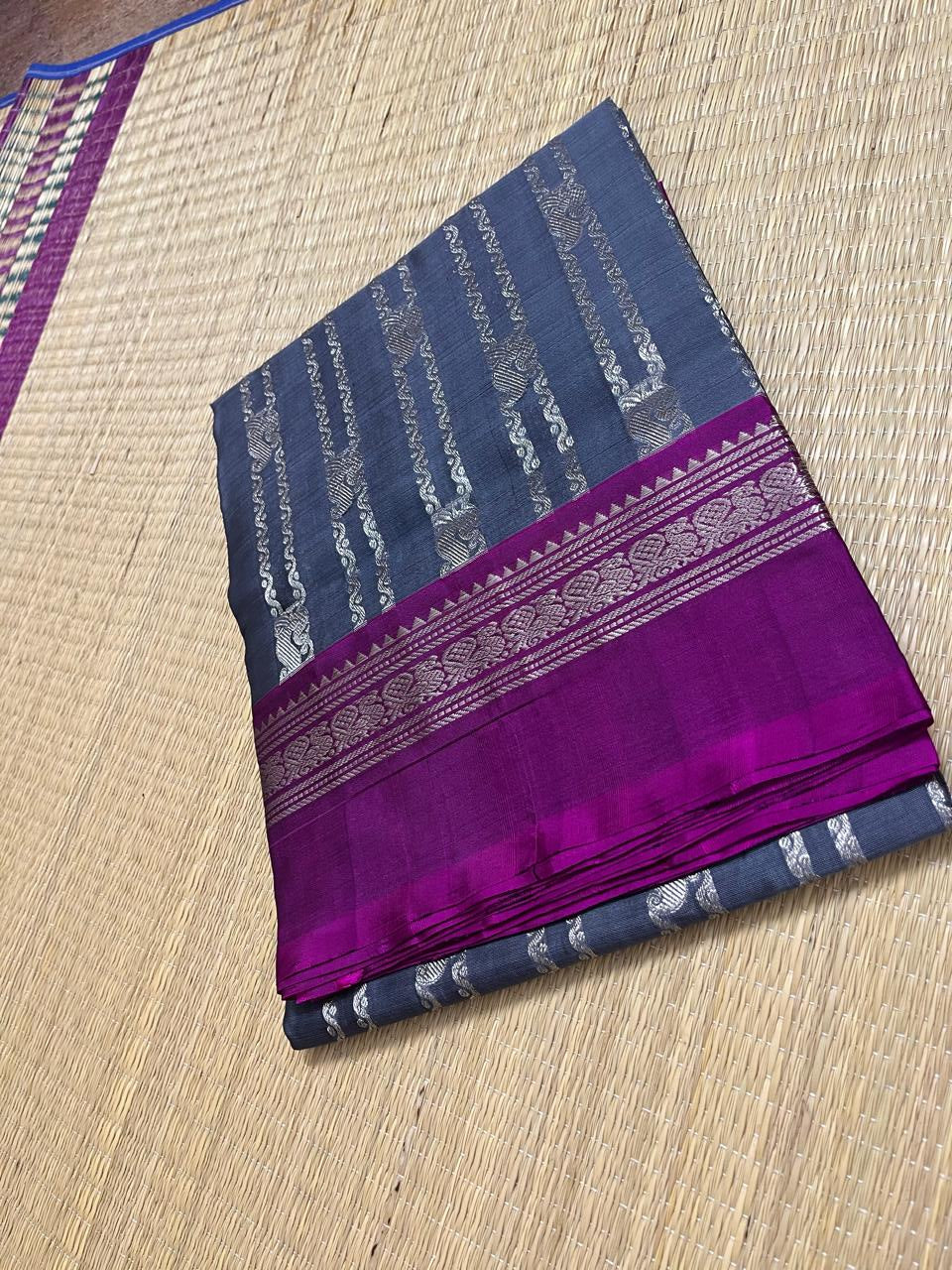 Grey with dark pink Venkatagiri saree (VKG00034)