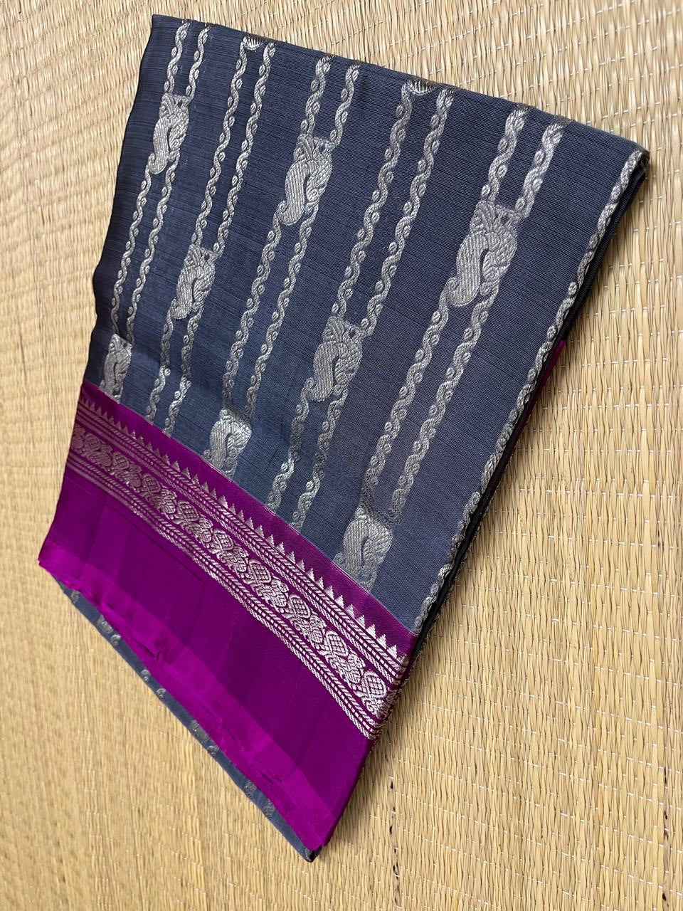 Grey with dark pink Venkatagiri saree (VKG00034)