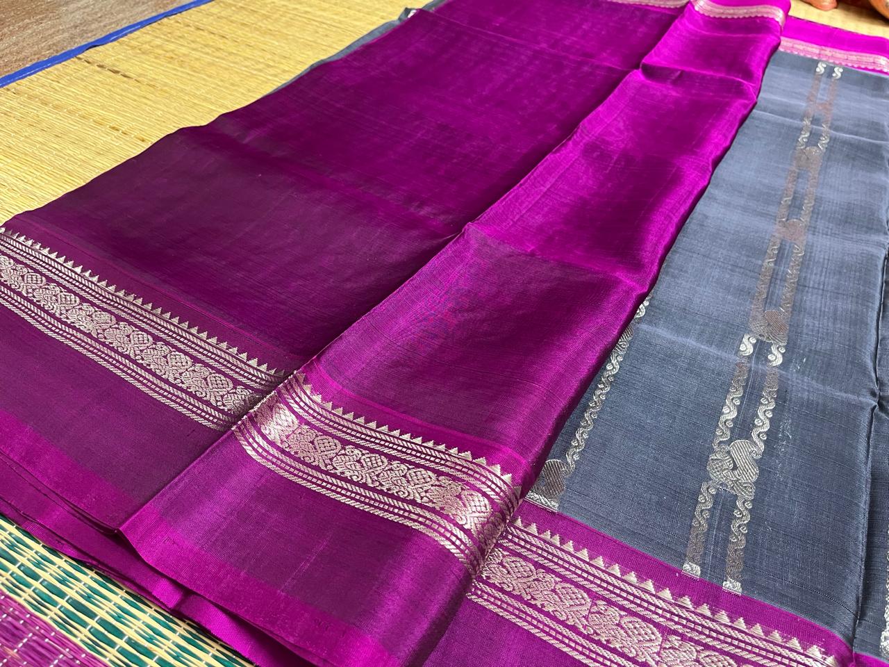 Grey with dark pink Venkatagiri saree (VKG00034)