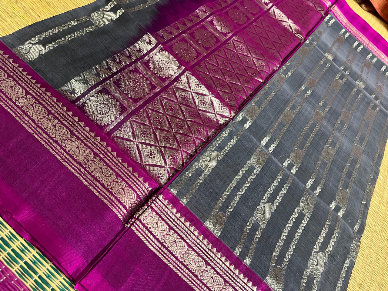 Grey with dark pink Venkatagiri saree (VKG00034)