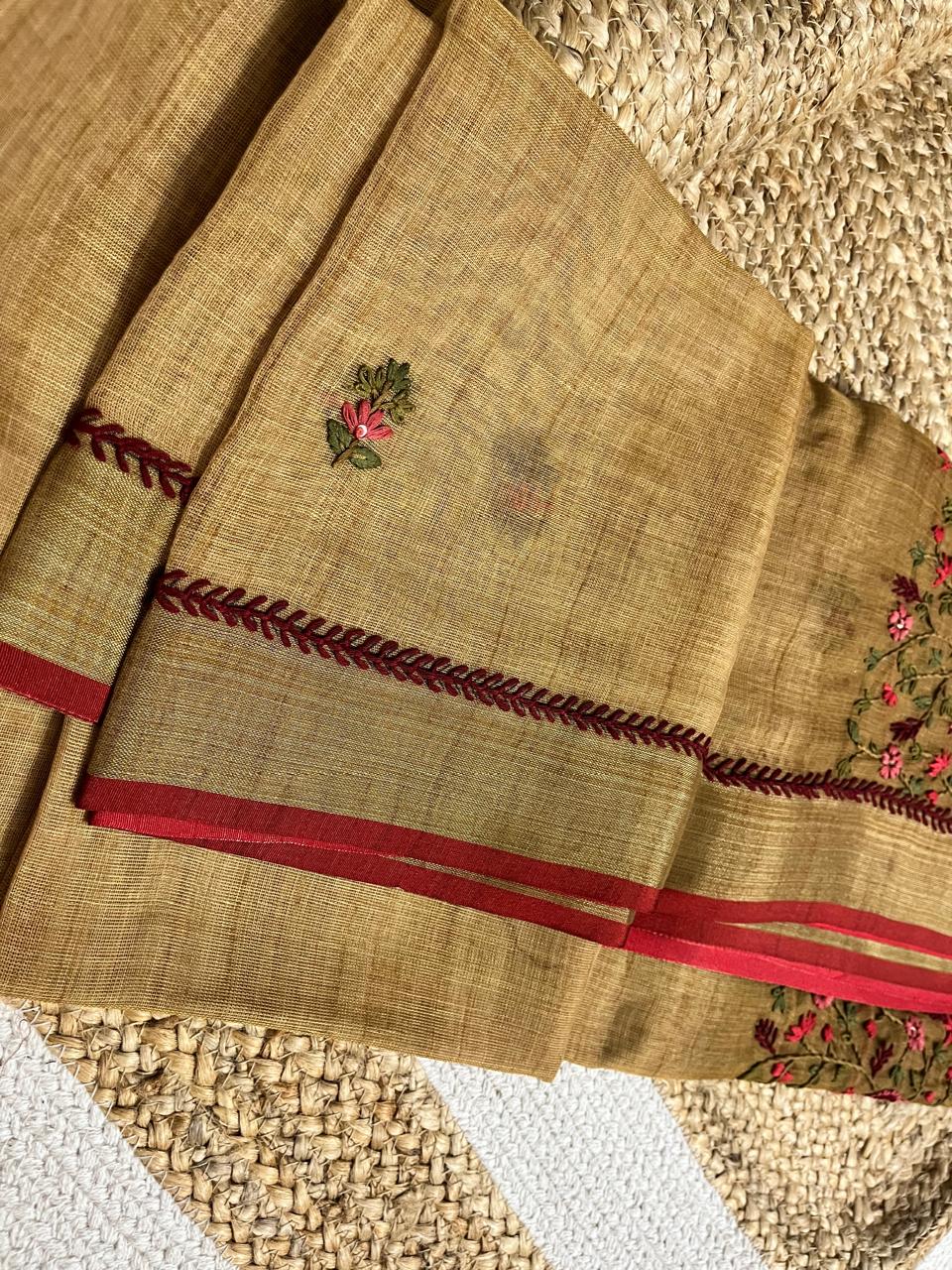 Golden Linen Tissue Saree Elegance