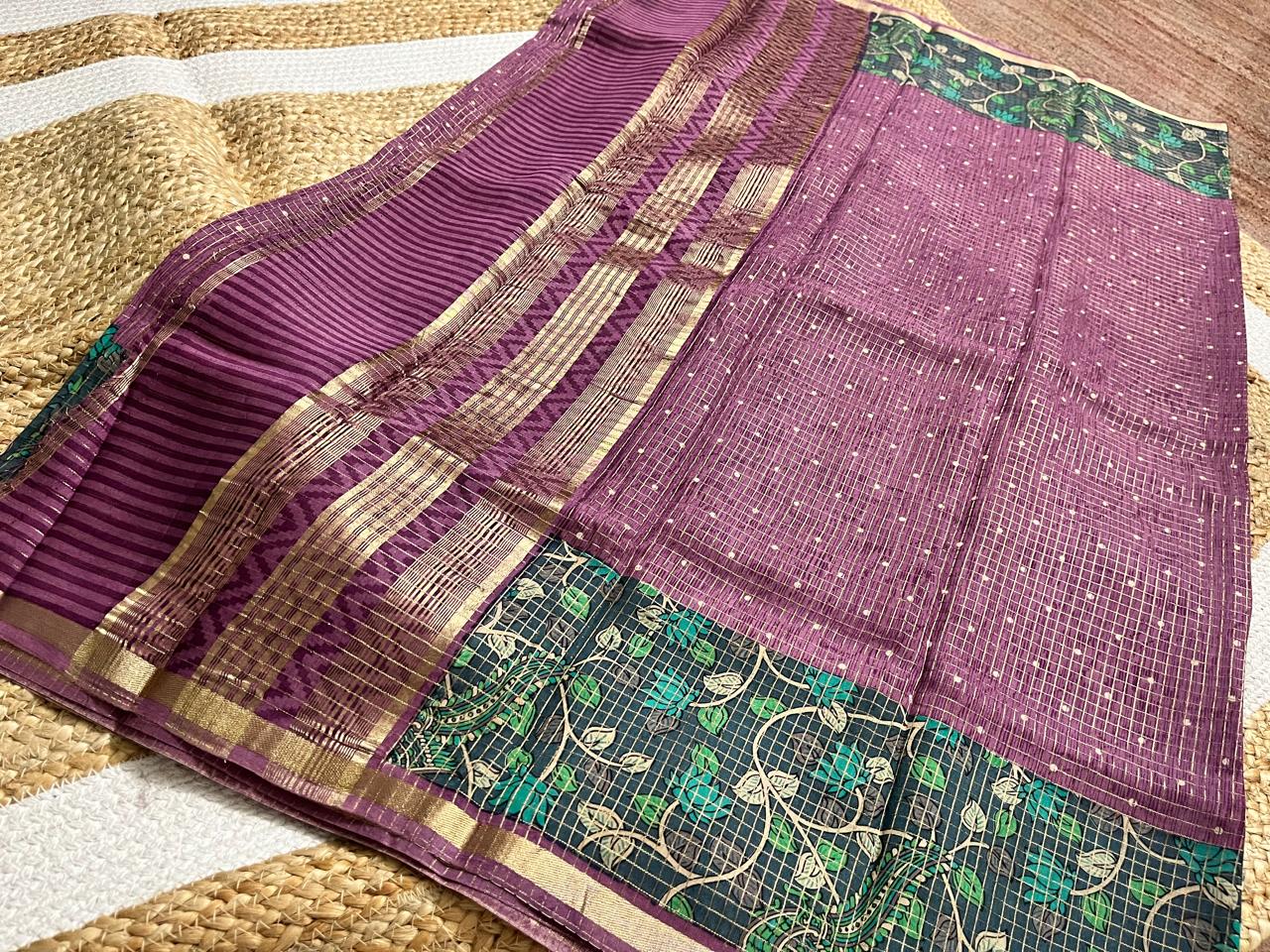 Elegant Brinjal Cotton Kalamkari Saree