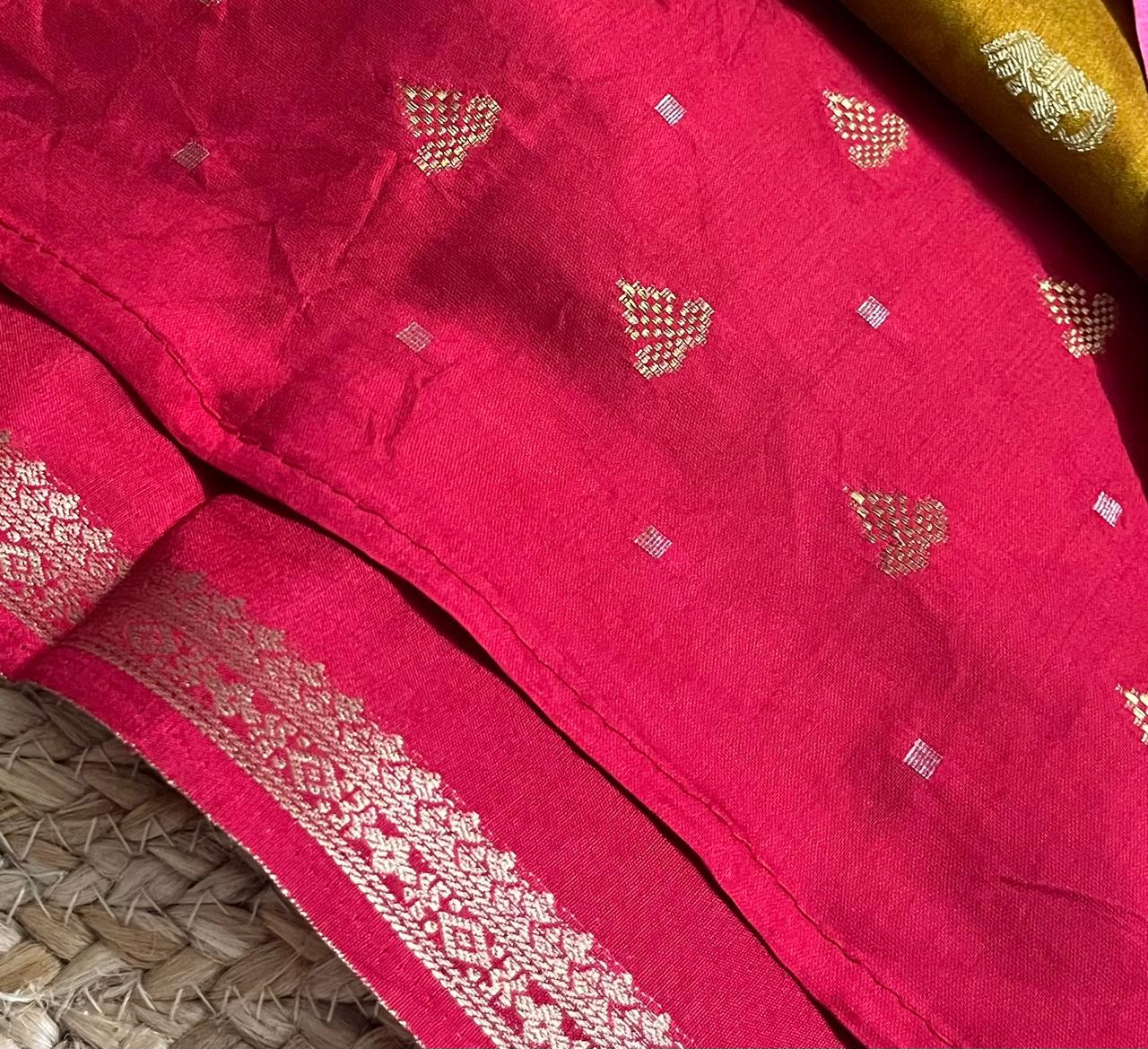 Yellow Crepe Saree with Flamingo Borders