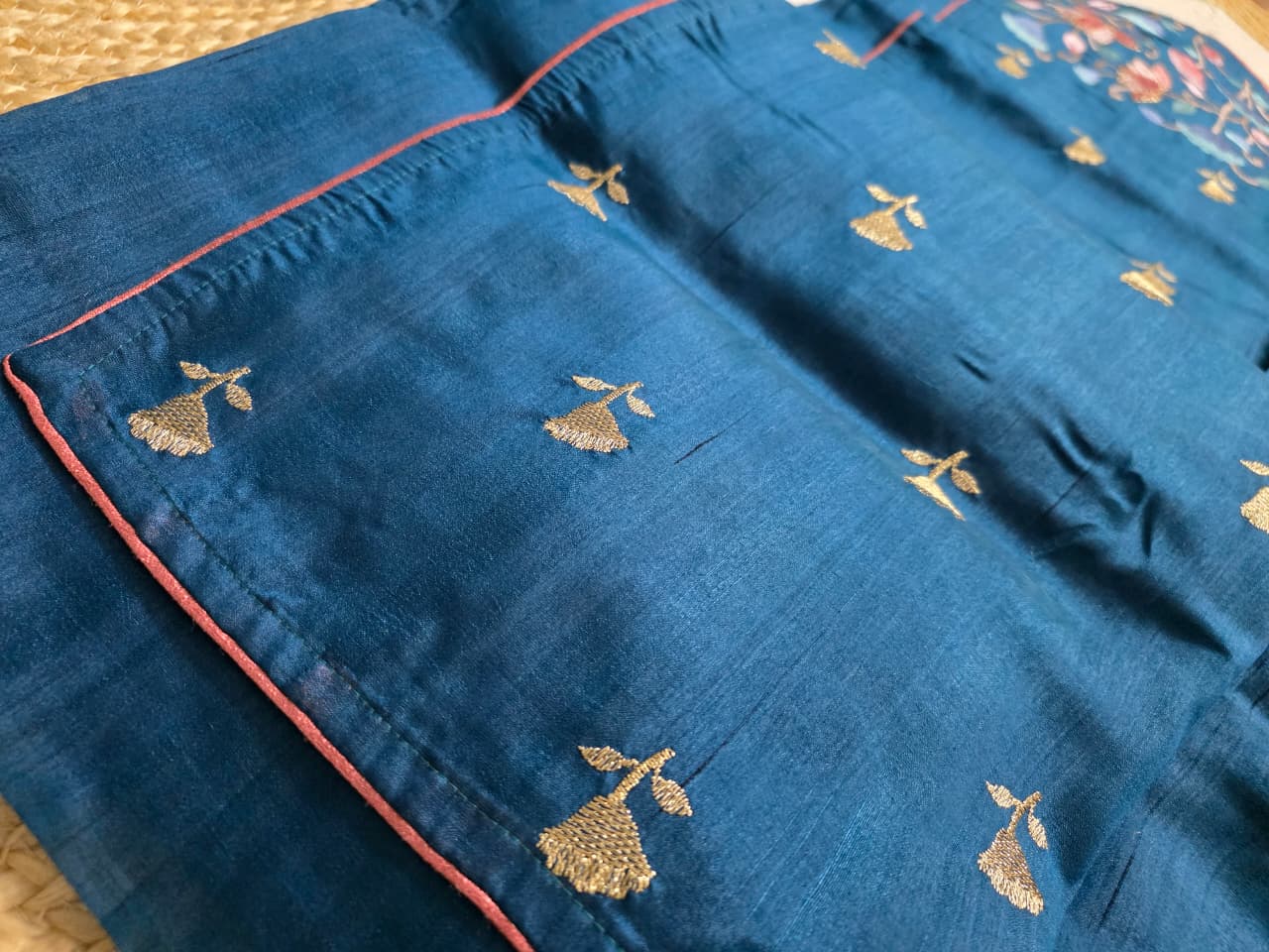 Peacock Blue Tussar Saree with Embroidery