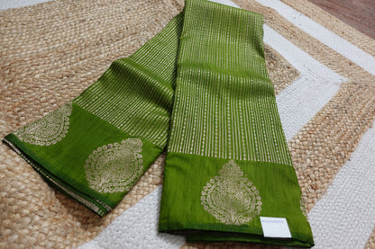 Semi-Silk Parrot Green Saree