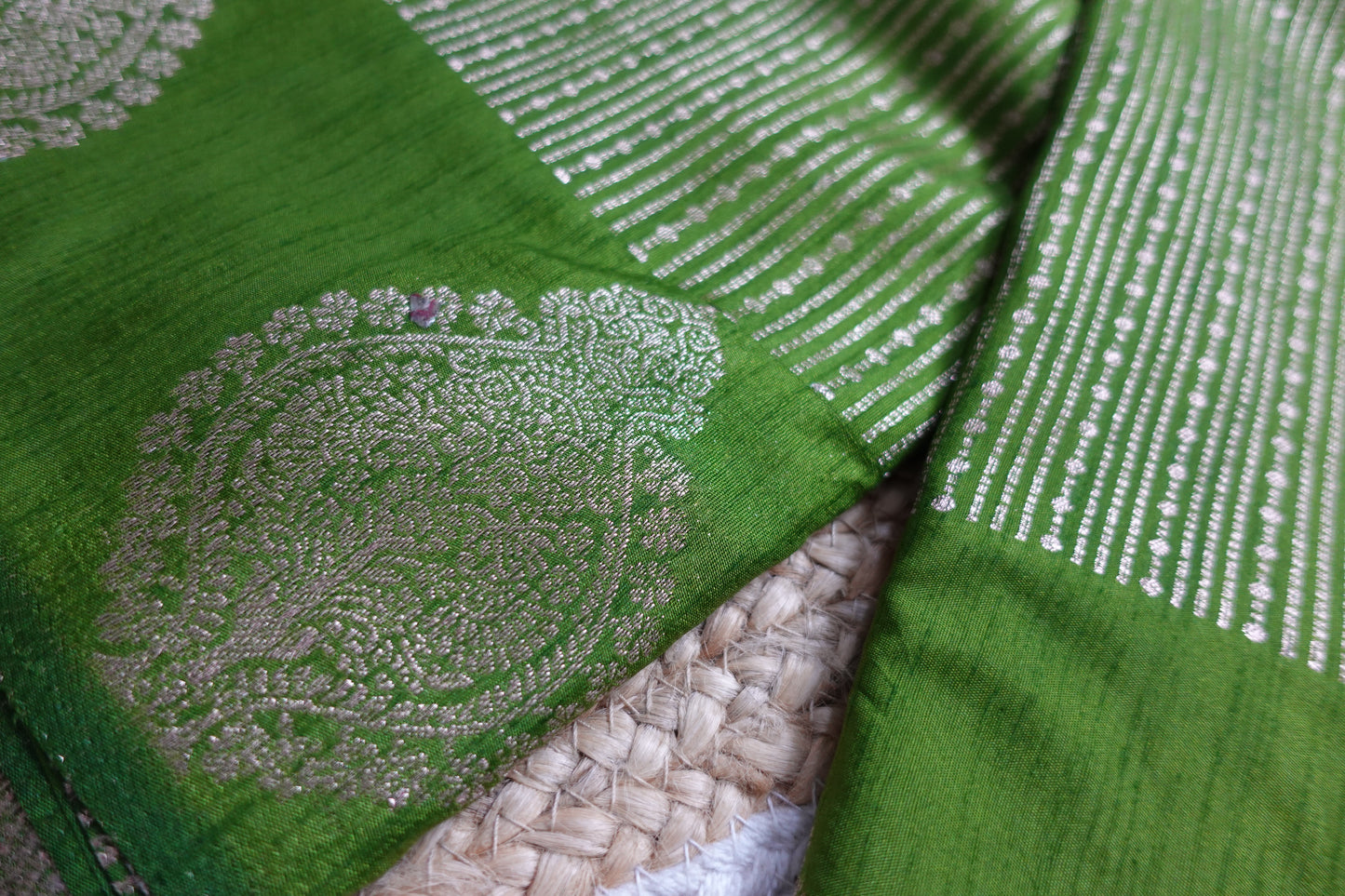 Semi-Silk Parrot Green Saree