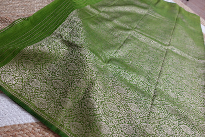 Semi-Silk Parrot Green Saree
