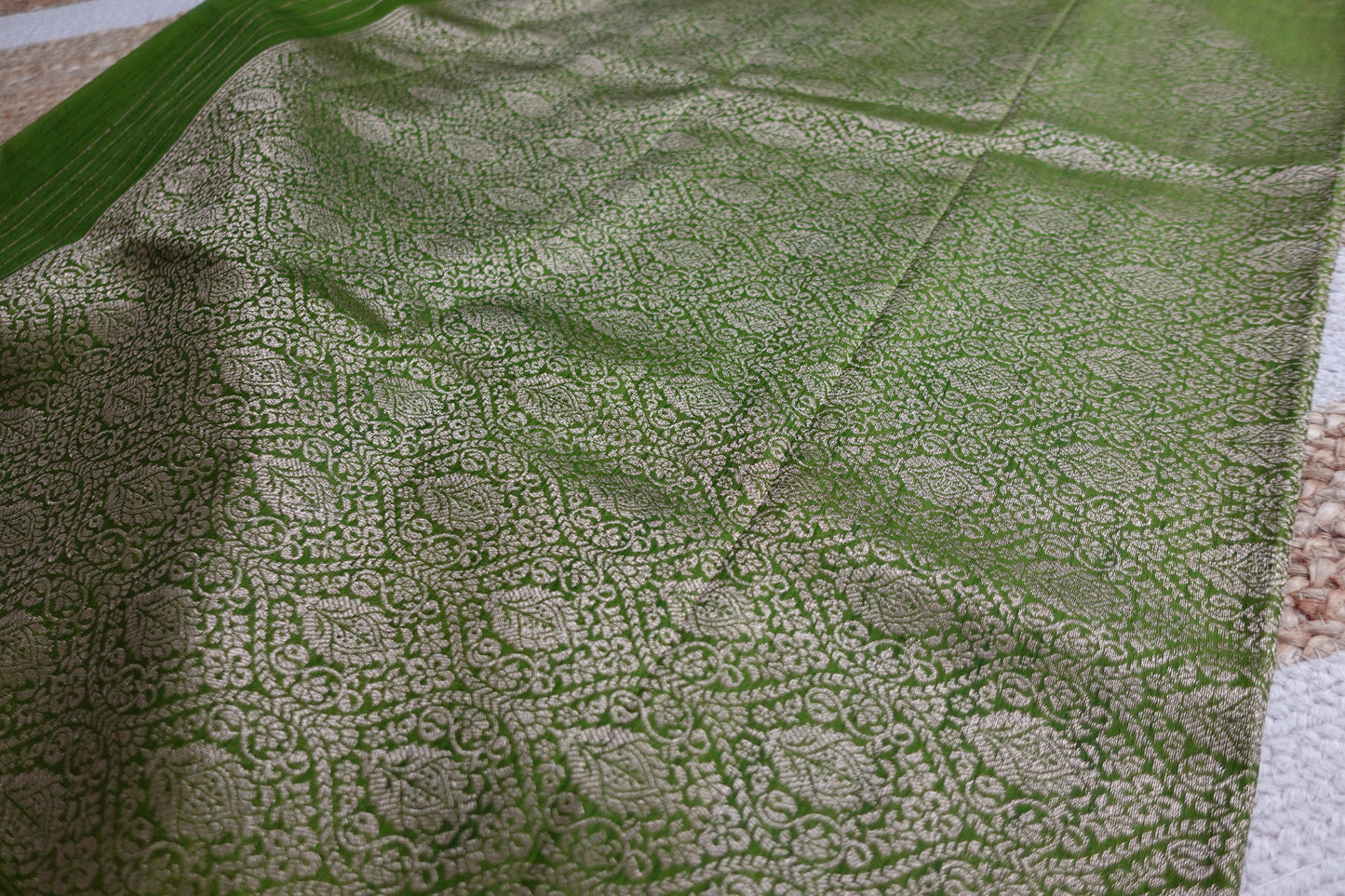Semi-Silk Parrot Green Saree