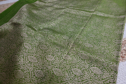 Semi-Silk Parrot Green Saree