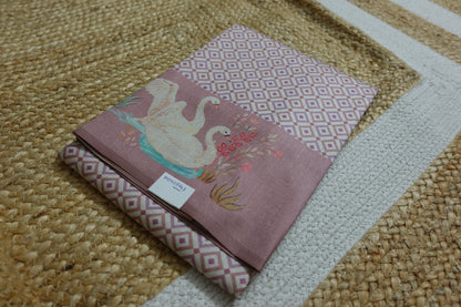 Pastel Pink Saree with Swan Borders