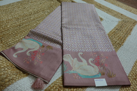 Pastel Pink Saree with Swan Borders
