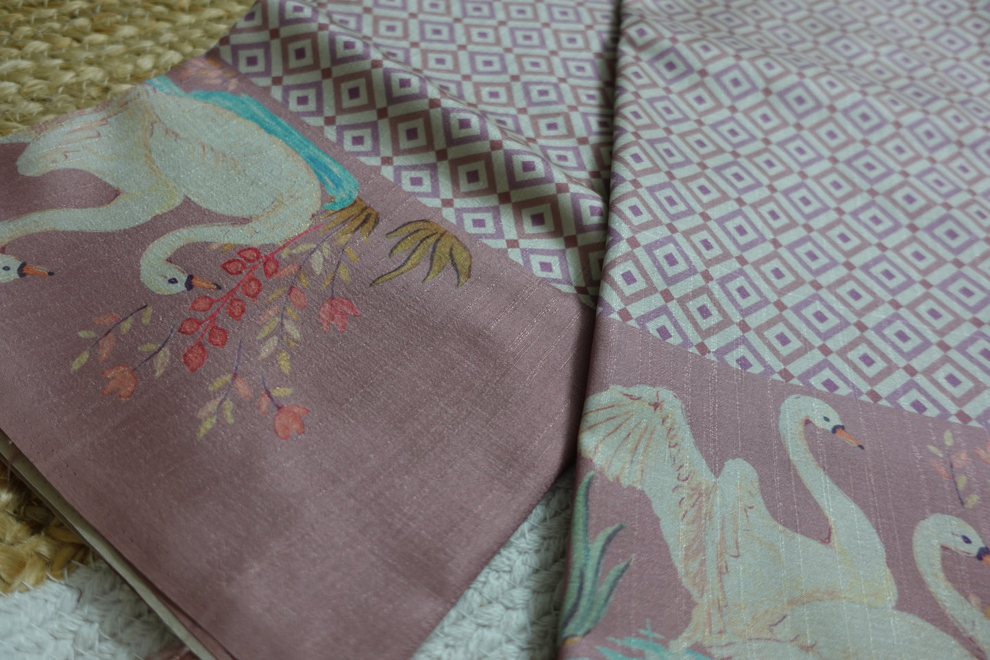 Pastel Pink Saree with Swan Borders