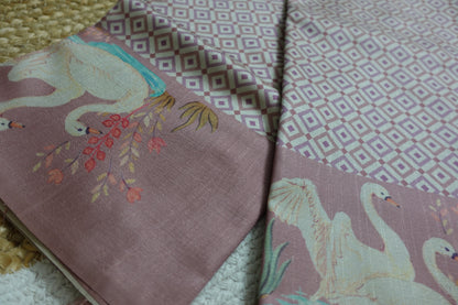 Pastel Pink Saree with Swan Borders