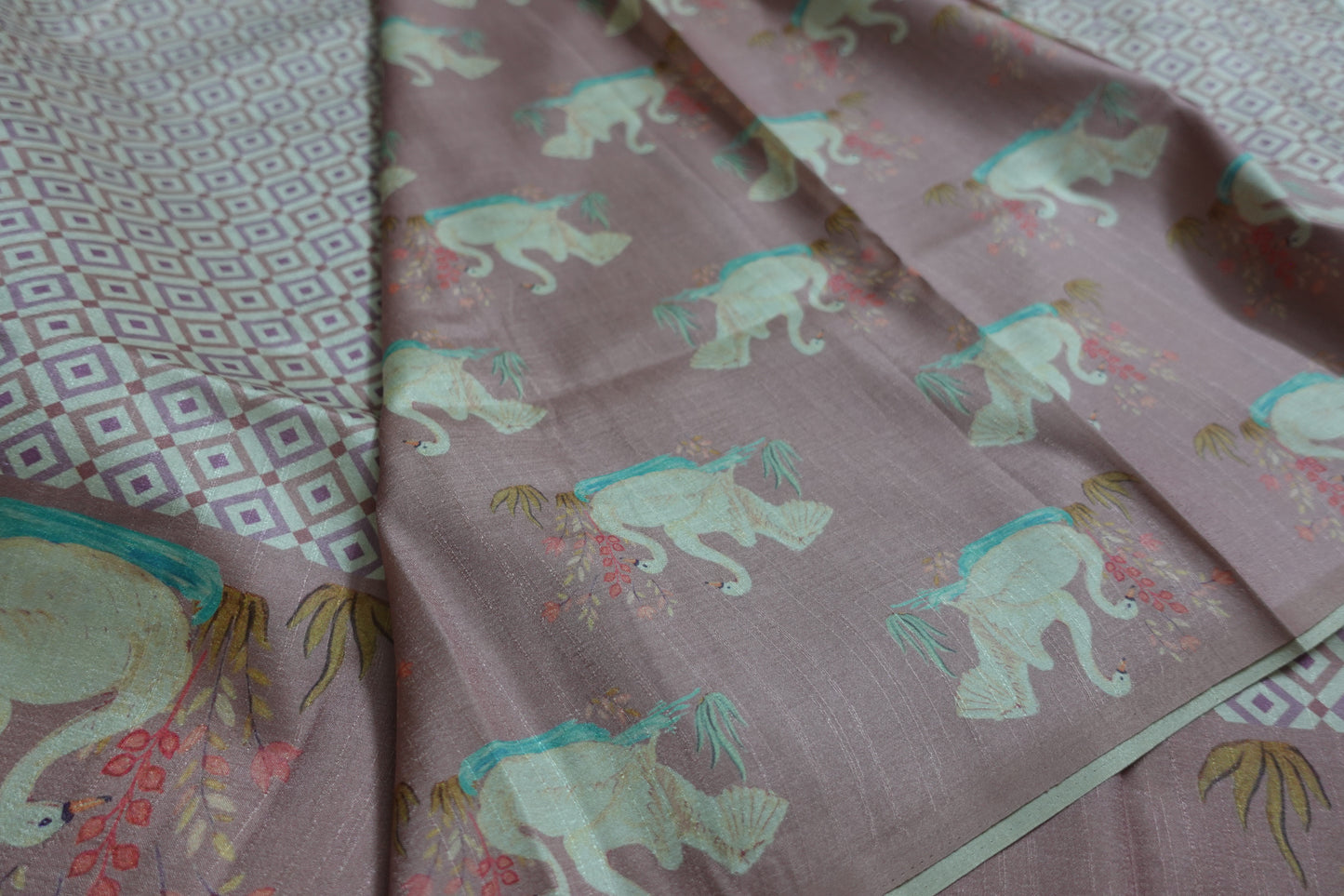 Pastel Pink Saree with Swan Borders
