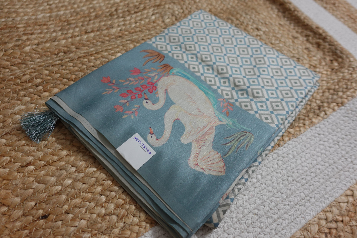 Pastel Blue Saree with Swan Borders