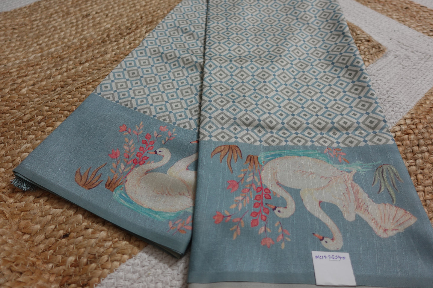 Pastel Blue Saree with Swan Borders