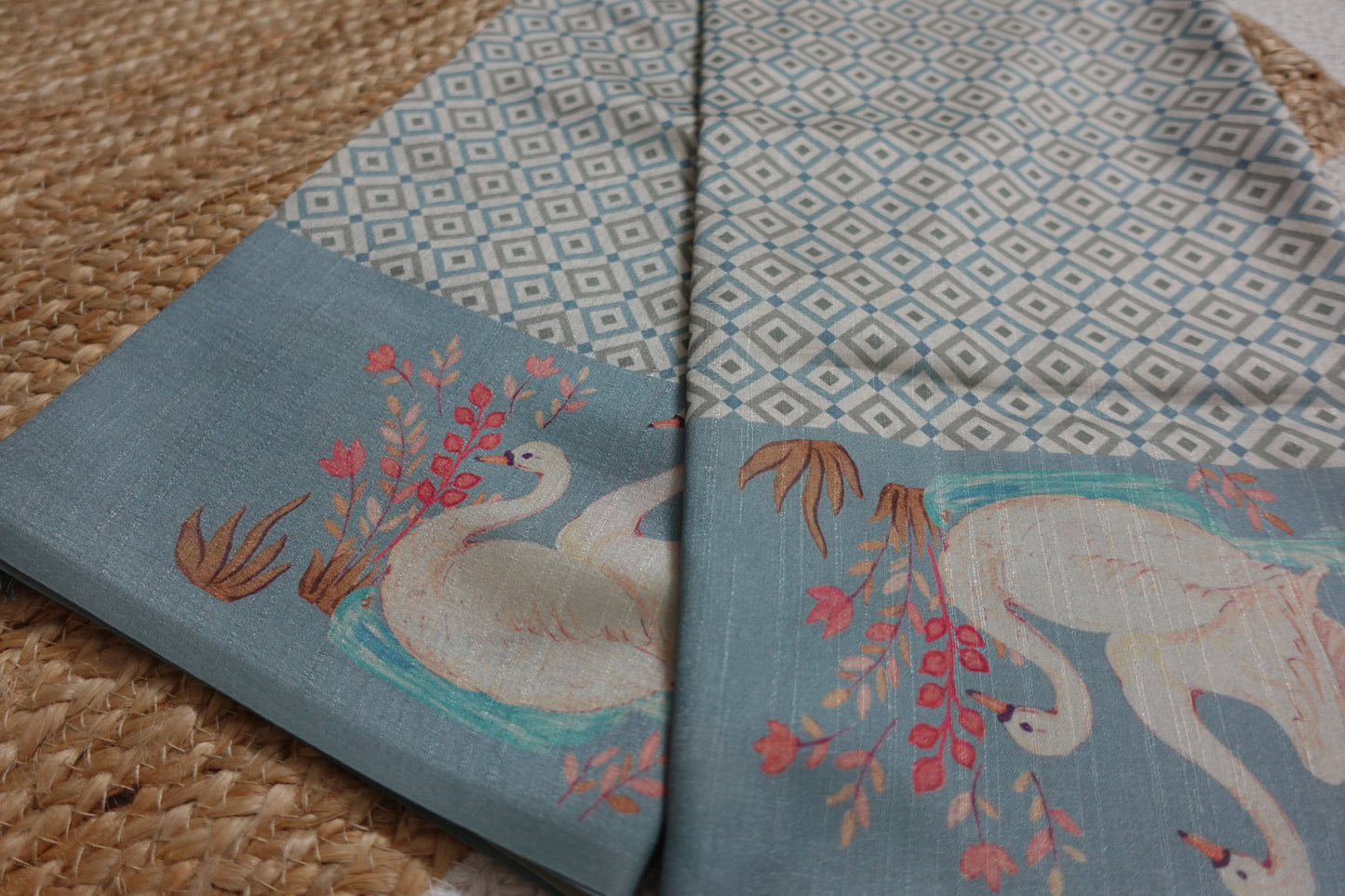 Pastel Blue Saree with Swan Borders