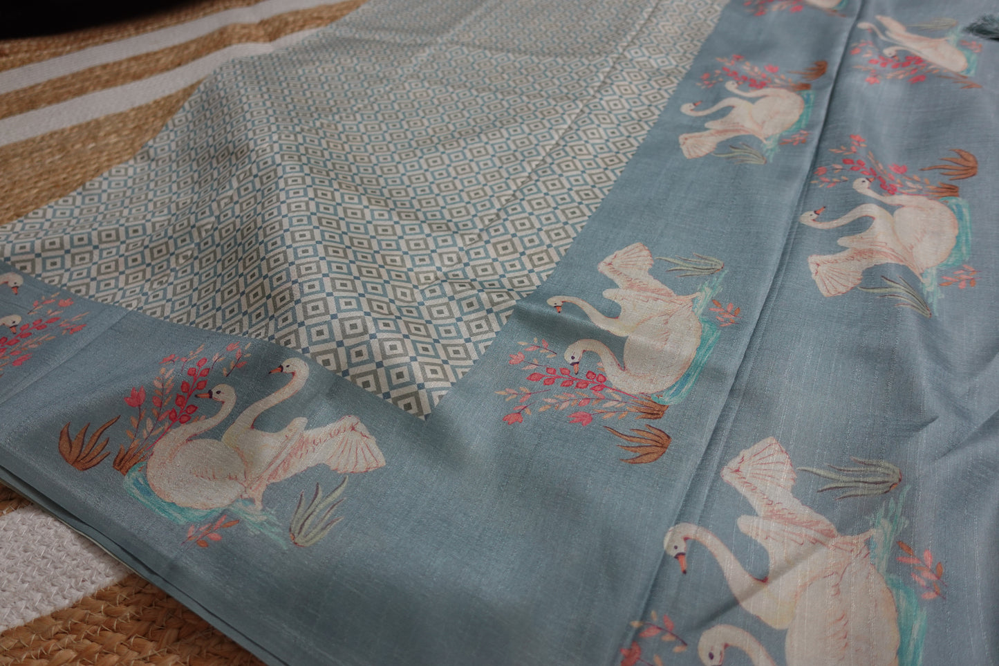 Pastel Blue Saree with Swan Borders