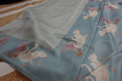 Pastel Blue Saree with Swan Borders