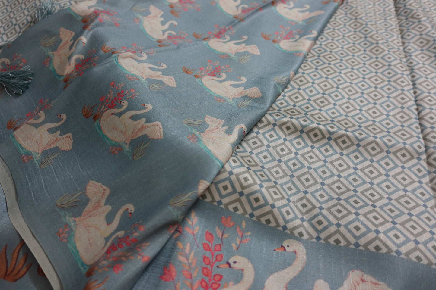 Pastel Blue Saree with Swan Borders