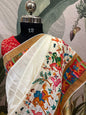 A half-white Dola silk saree with pashmina styled weaving (MCJUN101)