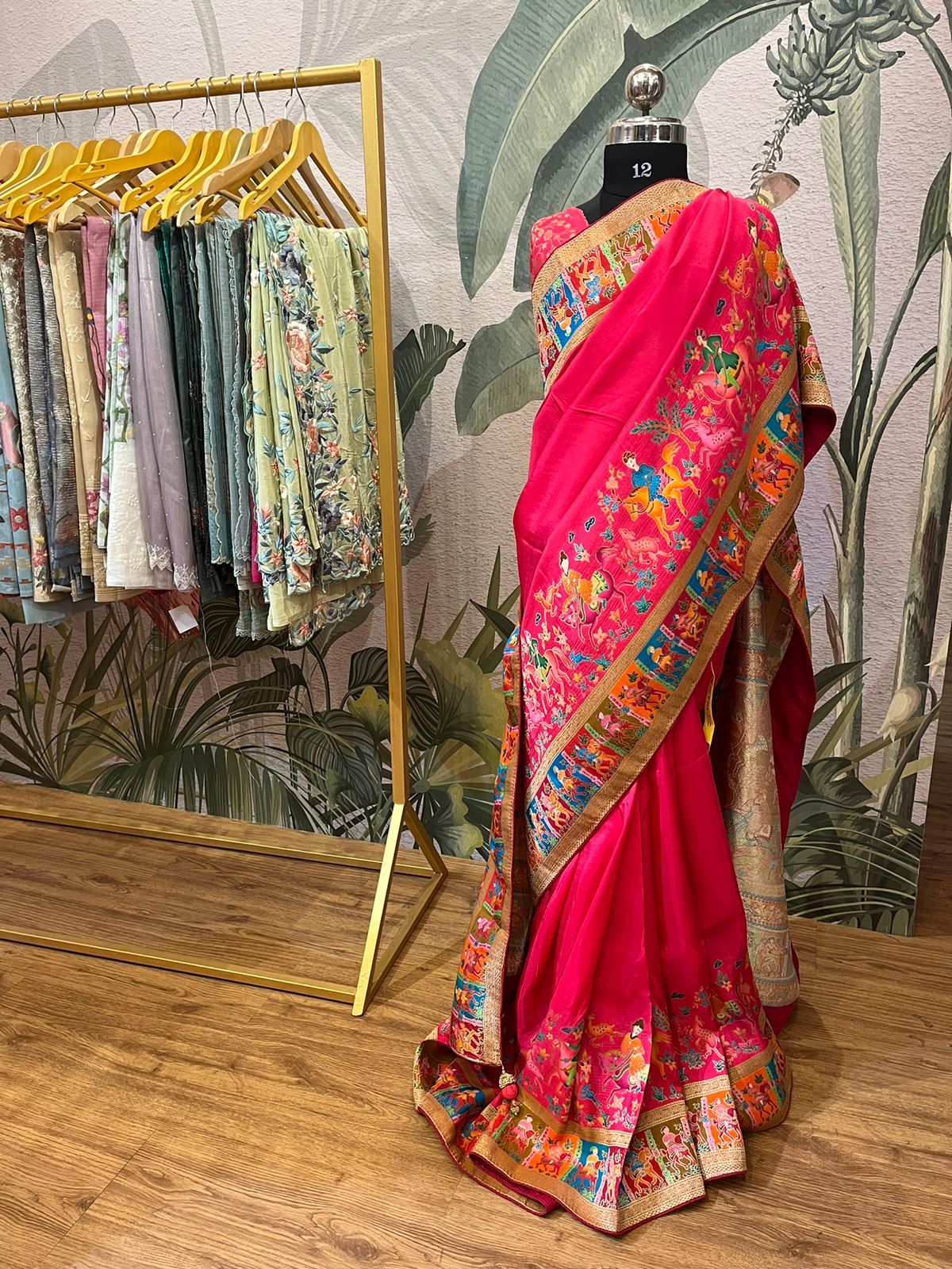 A pink colored Dola silk saree with pashmina styled weaving (MCJUN102)