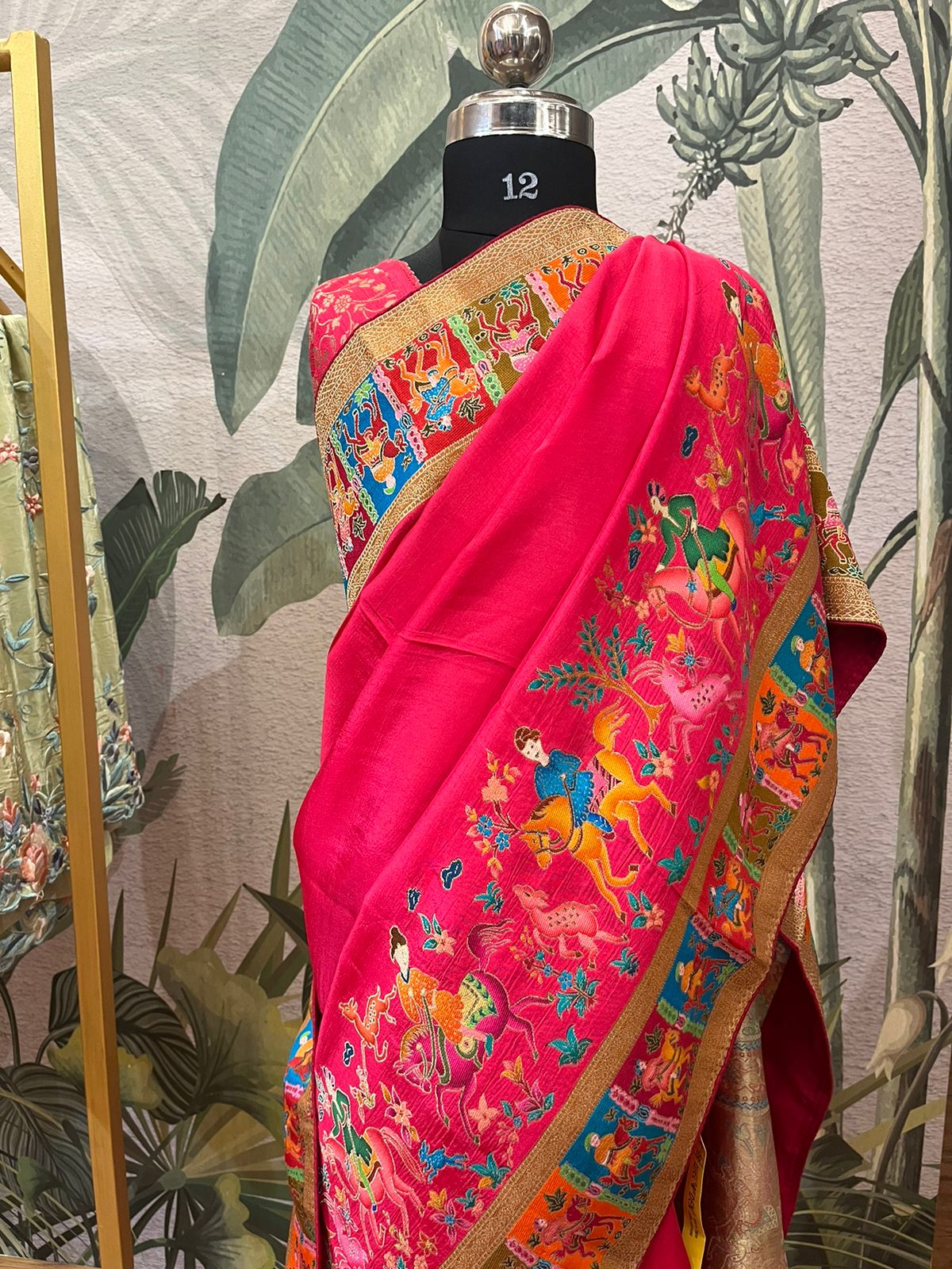 A pink colored Dola silk saree with pashmina styled weaving (MCJUN102)