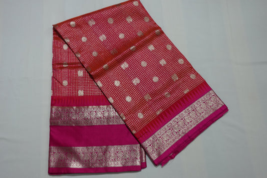 A red colored traditional Venkatagiri silk saree (VKG00009)