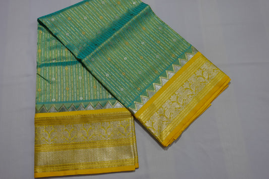 A sea green and mustard colored Venkatagiri silk saree (VKG00014-1)