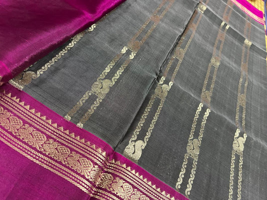 Grey with dark pink Venkatagiri saree (VKG00034)