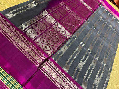 Grey with dark pink Venkatagiri saree (VKG00034)