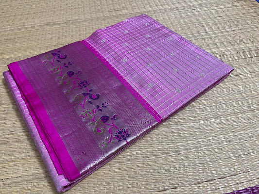 Pink colored Paithani styled Venkatagiri silk saree (VKG00037)