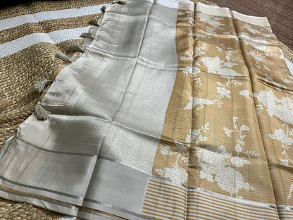 Elegant Biscuit Satin Floral Saree
