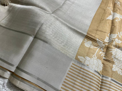 Elegant Biscuit Satin Floral Saree