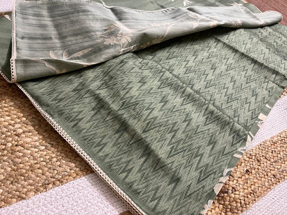 Green Semi-Tussar Saree with Creeper Design