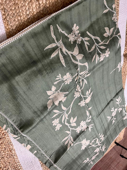 Green Semi-Tussar Saree with Creeper Design