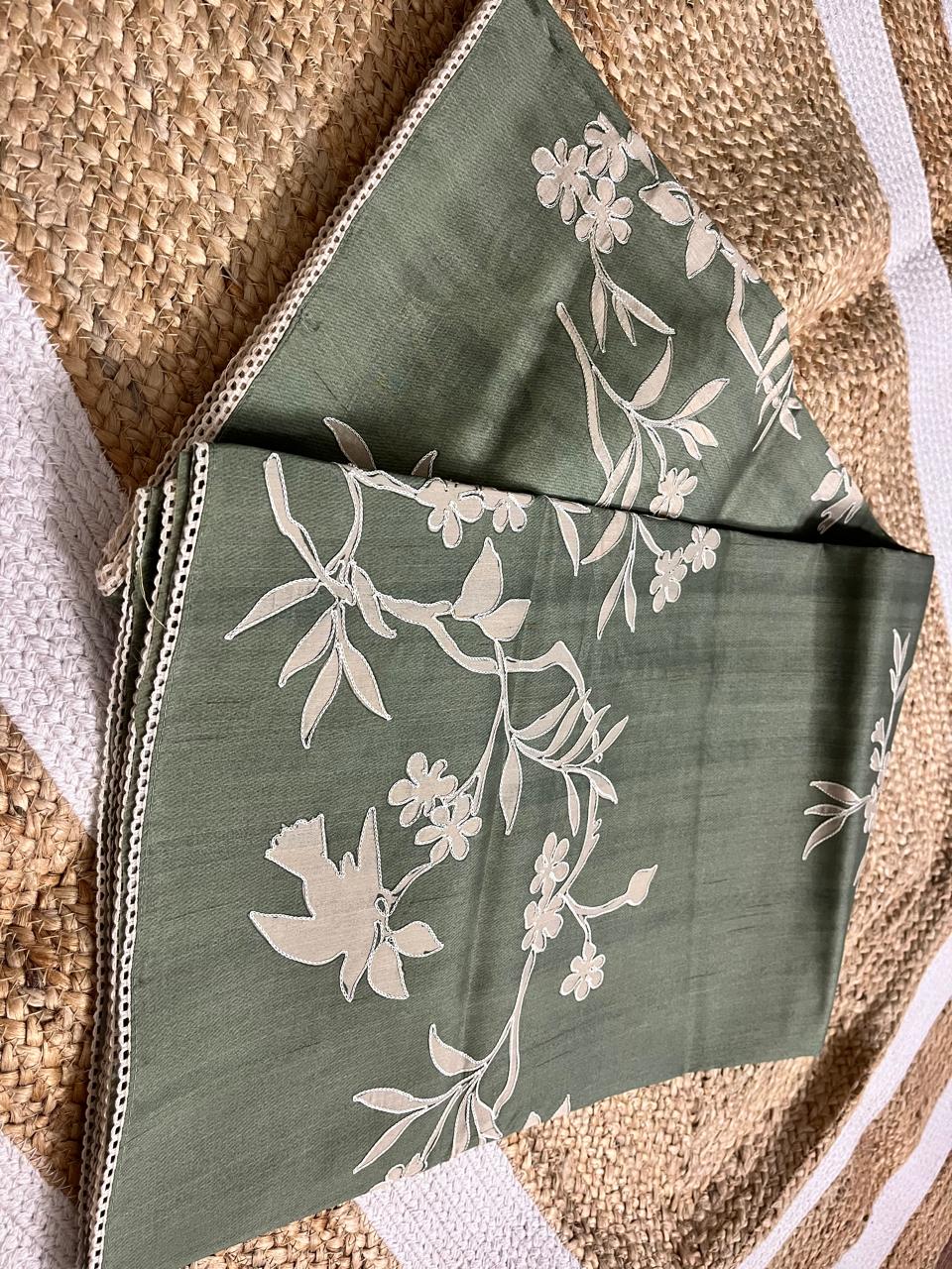 Green Semi-Tussar Saree with Creeper Design