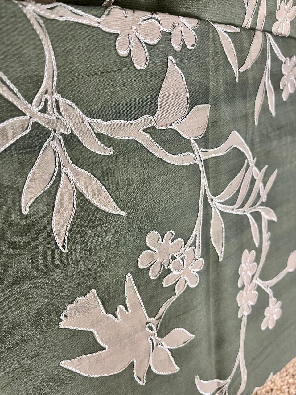 Green Semi-Tussar Saree with Creeper Design