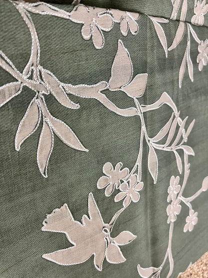 Green Semi-Tussar Saree with Creeper Design