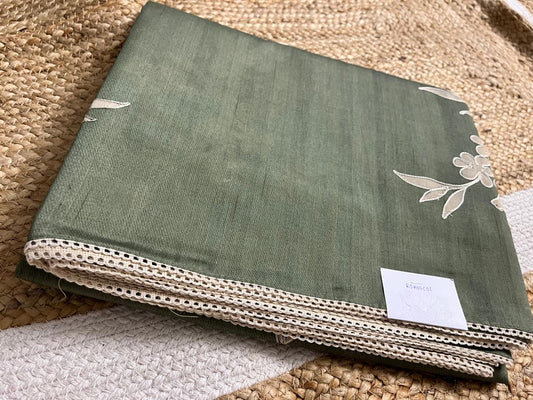 Green Semi-Tussar Saree with Creeper Design