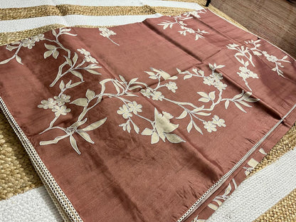 Elegant Brown Tussar Saree with Detailing