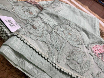 Pista Green Tussar Elegance Saree