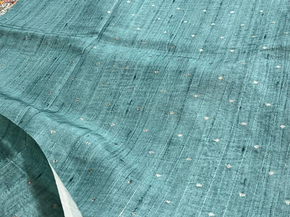 Thread Embroidered Teal Tussar Saree