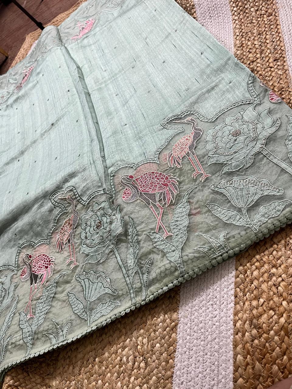 Pista Green Tussar Elegance Saree