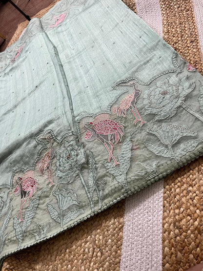 Pista Green Tussar Elegance Saree