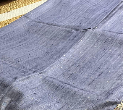 Thread Embroidered Cement Tussar Saree